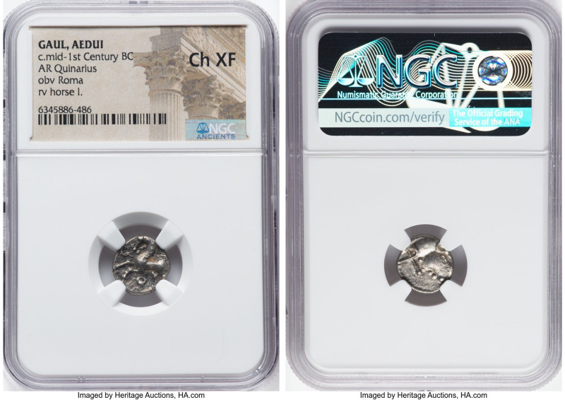 CENTRAL GAUL. Aedui. Ca. mid-1st century BC. AR quinarius (14mm, 11h). NGC Choic...