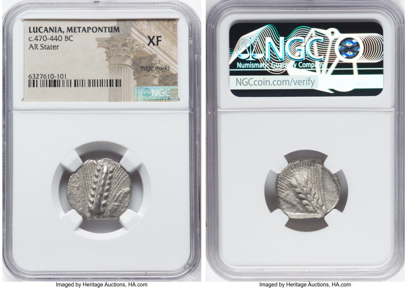 LUCANIA. Metapontum. Ca. 470-440 BC. AR stater (19mm, 10h). NGC XF, edge marks. ...
