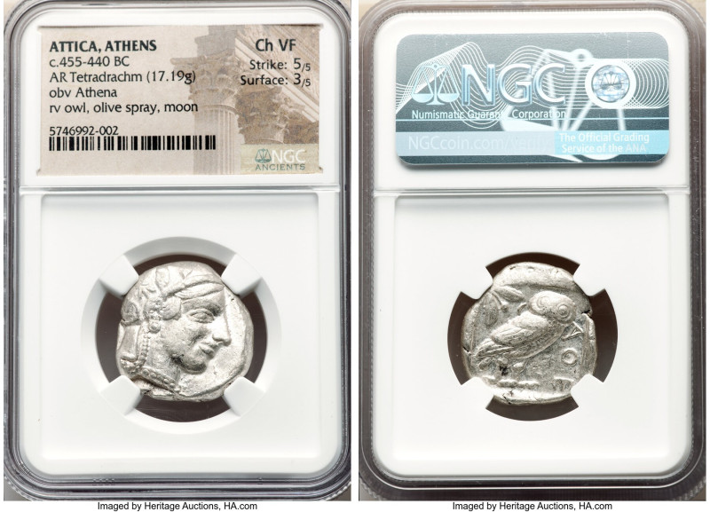 ATTICA. Athens. Ca. 455-440 BC. AR tetradrachm (24mm, 17.19 gm, 12h). NGC Choice...
