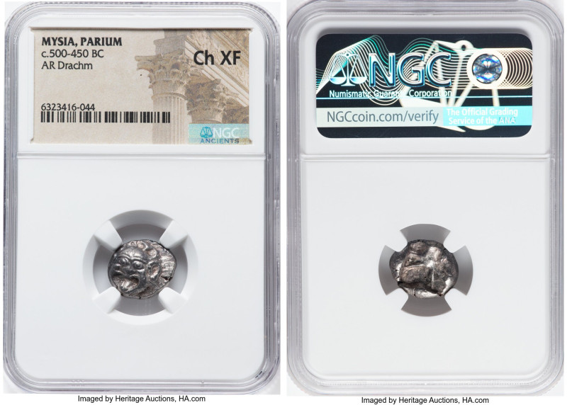 MYSIA. Parium. Ca. 500-450 BC. AR drachm (15mm). NGC Choice XF. Gorgoneion facin...