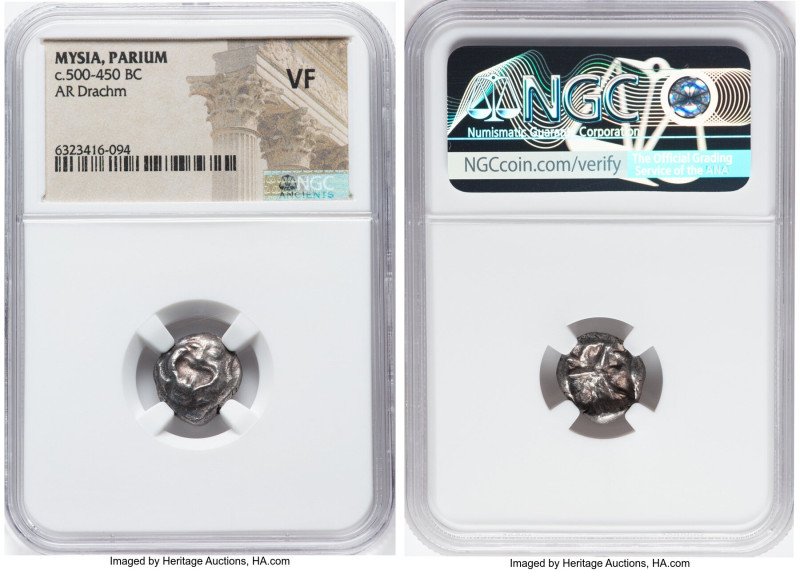 MYSIA. Parium. Ca. 500-450 BC. AR drachm (14mm). NGC VF. Gorgoneion facing with ...