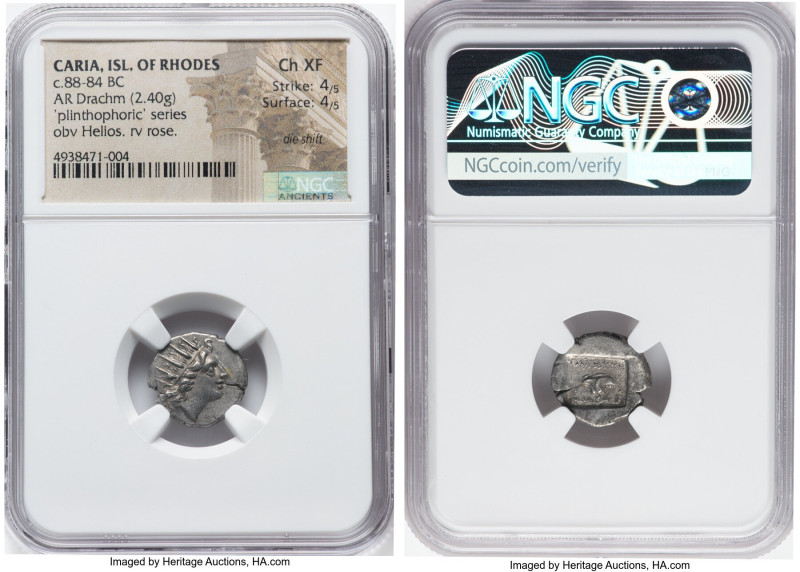 CARIAN ISLANDS. Rhodes. Ca. 88-84 BC. AR drachm (20mm, 2.40 gm, 12h). NGC Choice...