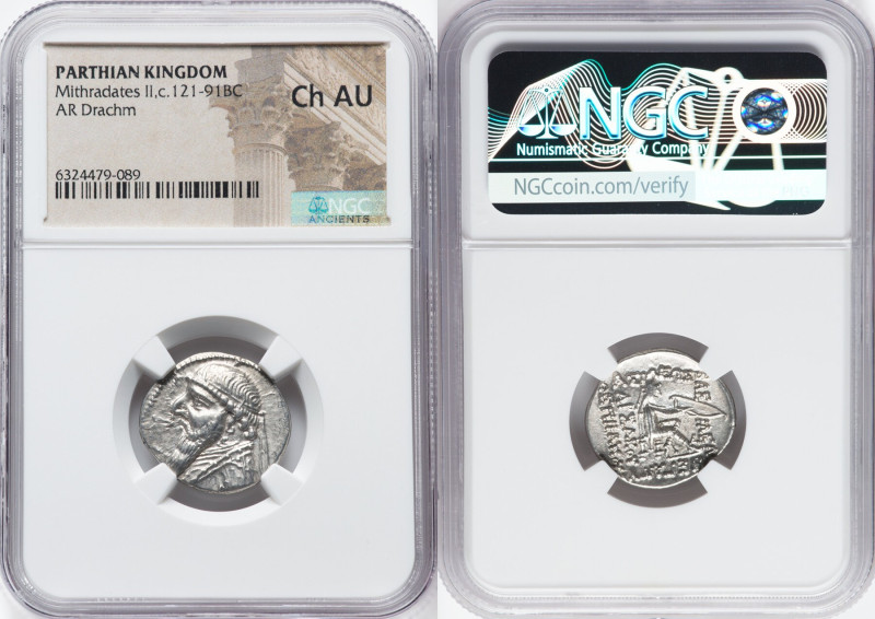 PARTHIAN KINGDOM. Mithradates II (ca. 121-91 BC). AR drachm (20mm, 12h). NGC Cho...