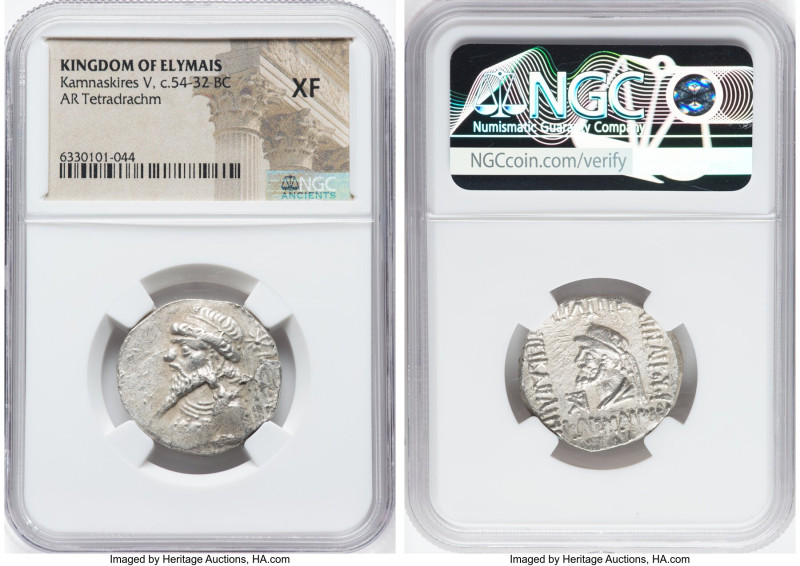 ELYMAIS KINGDOM. Kamnaskires V (ca. 54-32 BC). AR tetradrachm (25mm, 11h). NGC X...