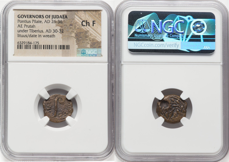 JUDAEA. Roman Procurators. Pontius Pilate (AD 26-36). AE prutah (16mm, 11h). NGC...