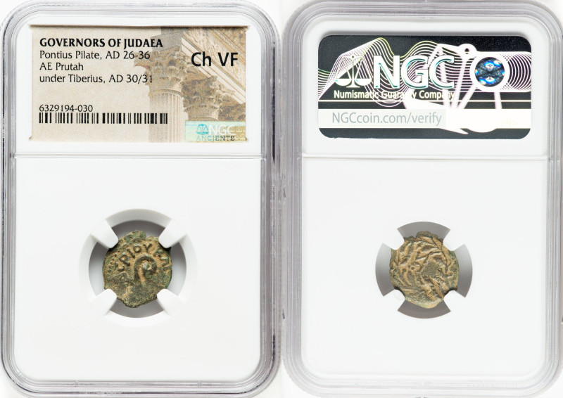 JUDAEA. Roman Procurators. Pontius Pilate (AD 26-36). AE prutah (17mm, 10h). NGC...