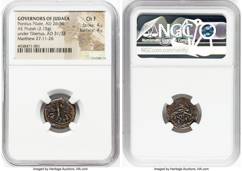 JUDAEA. Roman Procurators. Pontius Pilate (AD 26-36). AE prutah (16mm, 2.15 gm, ...