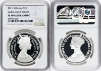 British Dependency. Elizabeth II silver Proof "Gothic Crown - Victoria" 5 Pounds 2021 PR70 Ultra Cameo NGC, Commonwealth mint, KM-Unl. Mintage: 2,500....
