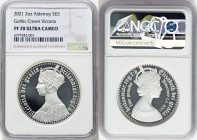 British Dependency. Elizabeth II silver Proof "Gothic Crown - Victoria" 5 Pounds (2 oz) 2021 PR70 Ultra Cameo NGC, Commonwealth mint, KM-Unl. Mintage:...