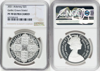 British Dependency. Elizabeth II silver Proof "Gothic Crown - Shield" 5 Pounds 2021 PR70 Ultra Cameo NGC, Commonwealth mint, KM-Unl. Mintage: 2,500. H...