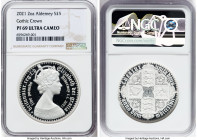 British Dependency. Elizabeth II silver Proof "Gothic Crown - Shield" 5 Pounds (2 oz) 2021 PR70 Ultra Cameo NGC, Commonwealth mint, KM325. Mintage: 1,...