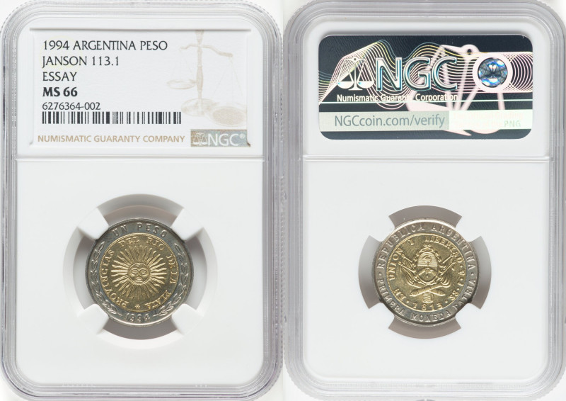 Republic bi-metallic Pattern Peso 1994 MS66 NGC, Janson-113.1. HID09801242017 © ...