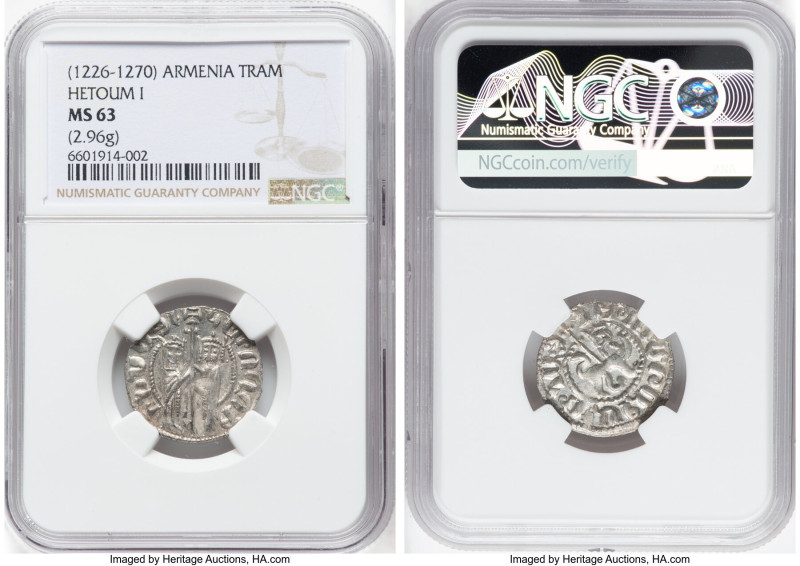 Cilician Armenia. Hetoum I Tram ND (1226-1270) MS63 NGC, AC-351-8. 2.96gm. HID09...
