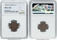 George V 4-Piece Lot of Certified Assorted Cents NGC, 1) Cent 1924 - MS61 Brown, Ottawa mint 2) Cent 1929 - MS64 Red and Brown, Ottawa mint 3) Cent 19...
