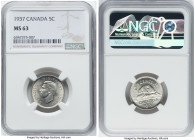 George VI 3-Piece Lot of Certified Assorted 5 Cents NGC, 1) 5 Cents 1937 - MS63, KM33 2) 5 Cents 1942 - MS64, KM39. tombac 3) 5 Cents 1944 - MS64, KM4...