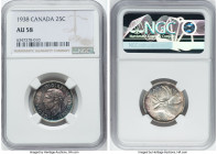 3-Piece Lot of Certified Assorted 25 Cents NGC, 1) George VI 25 Cents 1938 - AU58, KM35 2) George VI "Low Relief 25 Cents 1952 - MS63, KM44 3) Elizabe...
