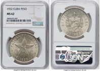 Republic "Star" Peso 1932 MS62 NGC, Philadelphia mint, KM15.2. HID09801242017 © 2022 Heritage Auctions | All Rights Reserved