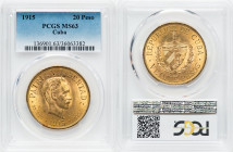 Republic gold 20 Pesos 1915 MS63 PCGS, Philadelphia mint, KM21, Fr-1. HID09801242017 © 2022 Heritage Auctions | All Rights Reserved