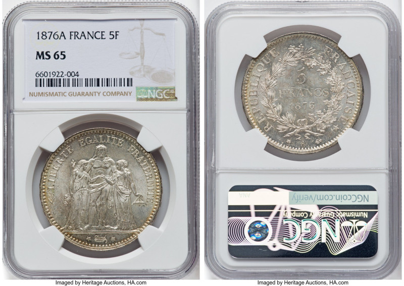 Republic 5 Francs 1876-A MS65 NGC, Paris mint, KM820.1, Gad-744. HID09801242017 ...