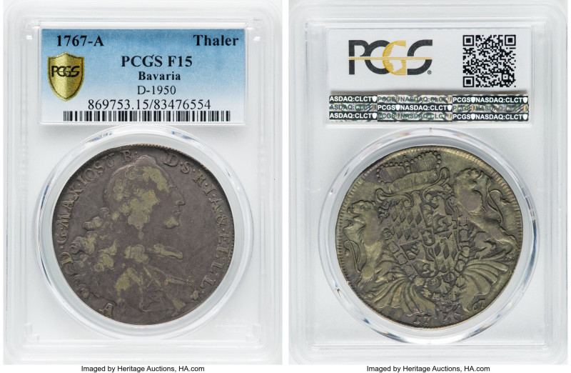 Bavaria. Maximilian III Joseph Taler 1767-A F15 PCGS, Amberg mint, KM519.2, Dav-...