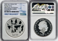 Elizabeth II silver Proof "Rolling Stones" 5 Pounds (2 oz) 2022 PR70 Ultra Cameo NGC, KM-Unl. Limited Edition Presentation 550. First Releases. Celebr...
