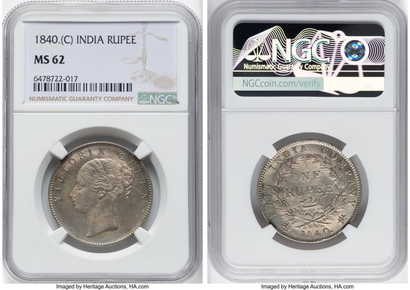 British India. Victoria Rupee 1840-(c) MS62 NGC, Calcutta mint, KM457.1. HID0980...
