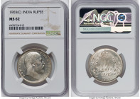 British India. Edward VII 4-Piece Lot of Certified Assorted Rupees NGC, 1) Rupee 1903-(c) - MS62 2) Rupee 1905-(b) - MS62 3) Rupee 1906-(c) - MS61 4) ...