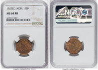 British India. George V Pair of Certified 1/2 Pice NGC, 1) 1/2 Pice 1929-(c) - MS64 Red and Brown 2) 1/2 Pice 1917-(c) - MS64 Red Calcutta mint, KM510...
