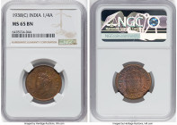 British India 3-Piece Lot of Certified 1/4 Annas NGC, 1) George VI 1/4 Anna 1938-(c) - MS65 Brown, KM530 2) George VI 1/4 Anna 1938-(c) - MS64 Red and...