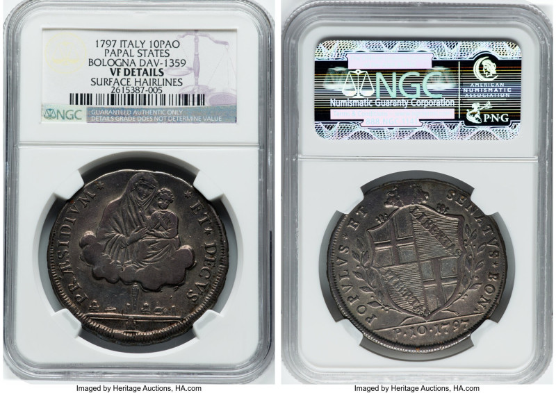 Papal States. Pius VI 10 Paoli (Scudo) 1797 VF Details (Surface Hairlines) NGC, ...