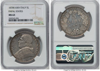 Papal States. Pius IX 5 Lire Anno XXIV (1870)-R MS63 NGC, Rome mint, KM1385. HID09801242017 © 2022 Heritage Auctions | All Rights Reserved