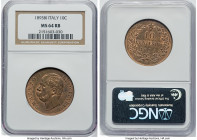 Umberto I Pair of Certified 10 Centesimi 1893-BI MS64 Red and Brown NGC, Birmingham mint, KM27.1. A stellar high-grade matching duo. From the Meduno C...