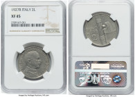 Vittorio Emanuele III 2 Lire 1927-R XF45 NGC, Rome mint, KM63. The most scarce date of the series except for the extremely rare Collector's Issues of ...