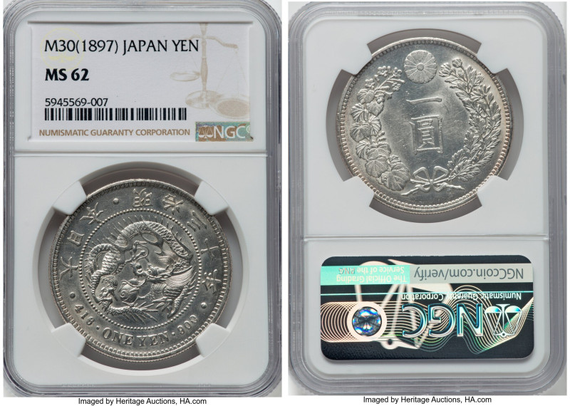 Meiji Yen Year 30 (1897) MS62 NGC, Osaka mint, KM-YA25.3, JNDA 01-10A. HID098012...