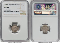 Ferdinand VI 1/2 Real 1754 LM-JD AU55 NGC, Lima mint, KM51. HID09801242017 © 2022 Heritage Auctions | All Rights Reserved