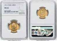 Republic gold Libra 1917 MS62 NGC, Lima mint, KM207, Fr-73. HID09801242017 © 2022 Heritage Auctions | All Rights Reserved