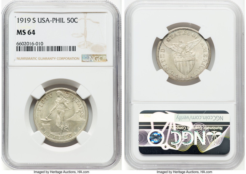 USA Administration 50 Centavos 1919-S MS64 NGC, San Francisco mint, KM171. HID09...