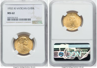 Pius XI gold 100 Lire Anno XI (1932) MS62 NGC, Rome mint, KM9, Fr-283. HID09801242017 © 2022 Heritage Auctions | All Rights Reserved