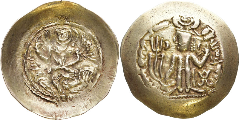 Kabulistan oder Gandhara ALKHAN
ADUMAN, um 450-500 AV-Dinar Vondrovec Typ 85. 7...