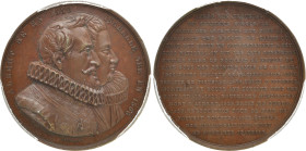 BELGIEN
 Bronzemedaille 1848, von Jouvenel. Auf die Geburt von Albert und seiner Frau Isabelle. Portrait von Albert und Isabelle, "ALBERT NÉ EN 1559 ...