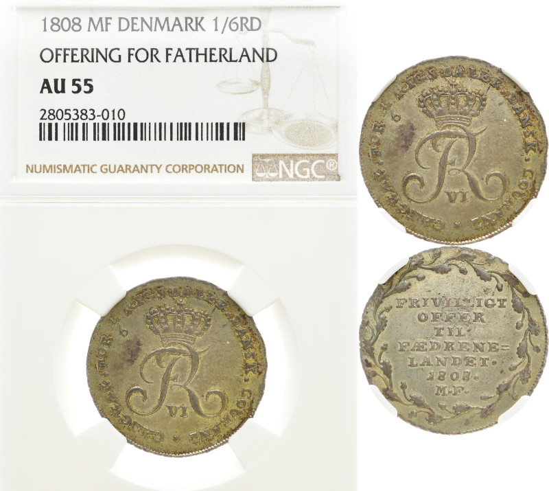 DÄNEMARK
Friedrich VI., 1808-1839. 1/6 Rigsdaler 1808. Opfergabe für das Vaterl...