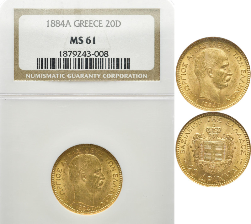 GRIECHENLAND KÖNIGREICH
Georg I., 1863-1913. 20 Drachmen 1884 A, Paris. In US-P...