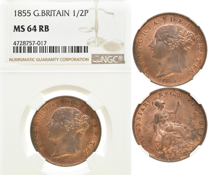 GROSSBRITANNIEN VEREINIGTES KÖNIGREICH
Viktoria, 1837 - 1901. 1/2 Penny 1855. I...