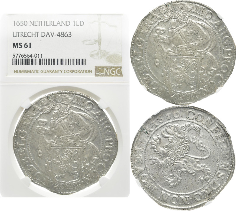 NIEDERLANDE UTRECHT
 Lion Daalder 1650. In US-Plastikholder der NGC mit der Bew...