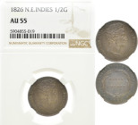 NIEDERLANDE NIEDERLÄNDISCH OSTINDIEN
 1/2 Gulden 1826, Utrecht. In US-Plastikholder der NGC mit der Bewertung AU 55 (5904855-019). KM 302. Fast Stemp...