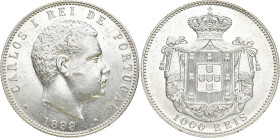 PORTUGAL
Karl I., 1889 - 1908. 1000 Réis 1899. Gomes 13.01.; KM 540. 25.26 g. Vorzüglich