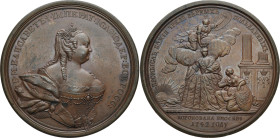 RUSSLAND GROSSFUERSTENTUM / KAISERREICH
Elisabeth, 1741 - 1761. Bronzemedaille 1742, von J. G. Waechter. Krönung von Elisabeth. Gekrönte Büste im Man...