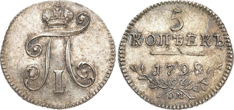 RUSSLAND GROSSFUERSTENTUM / KAISERREICH
Paul I., 1796 - 1801. 5 Kopeken 1798 SP...