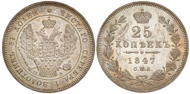 RUSSLAND GROSSFUERSTENTUM / KAISERREICH
Nikolaus I., 1825 - 1855. 25 Kopeken 18...