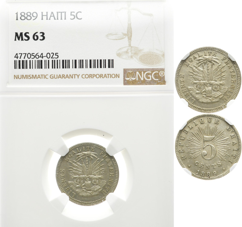 HAITI
Republik seit 1804. 5 Cent 1889. In US-Plastikholder der NGC mit der Bewe...